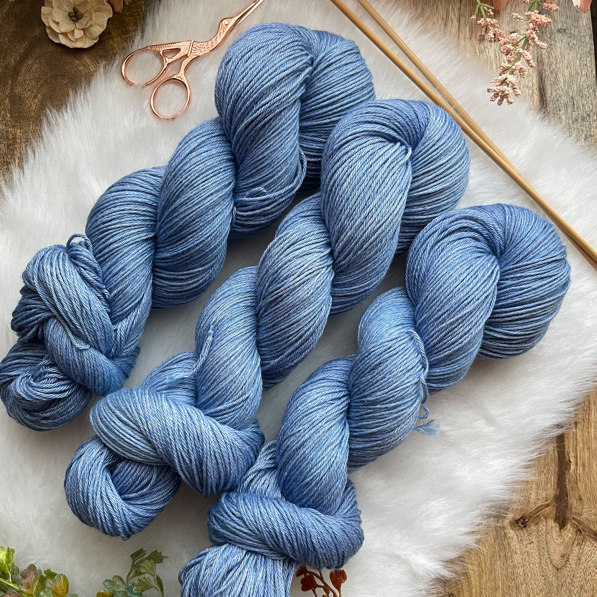 BLUEBIRD SKY - Dyed to Order - FEATHER Wool/Cotton Handdyed Yarn